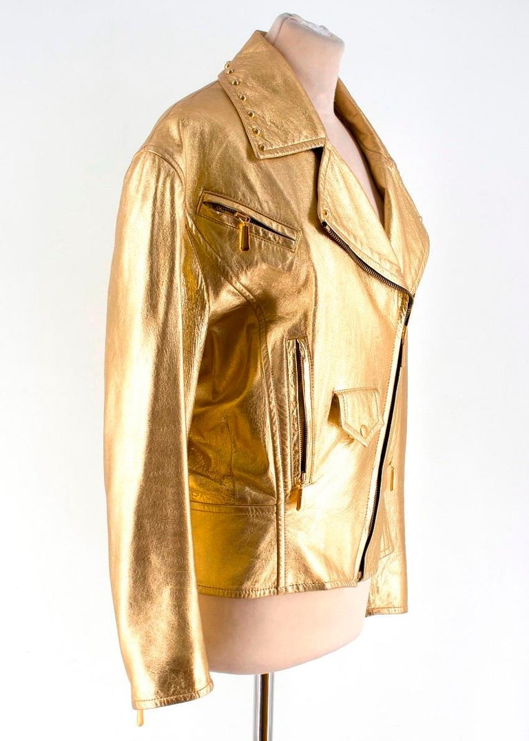 Escada Metallic Gold Leather Biker Jacket US 8 at 1stDibs gold