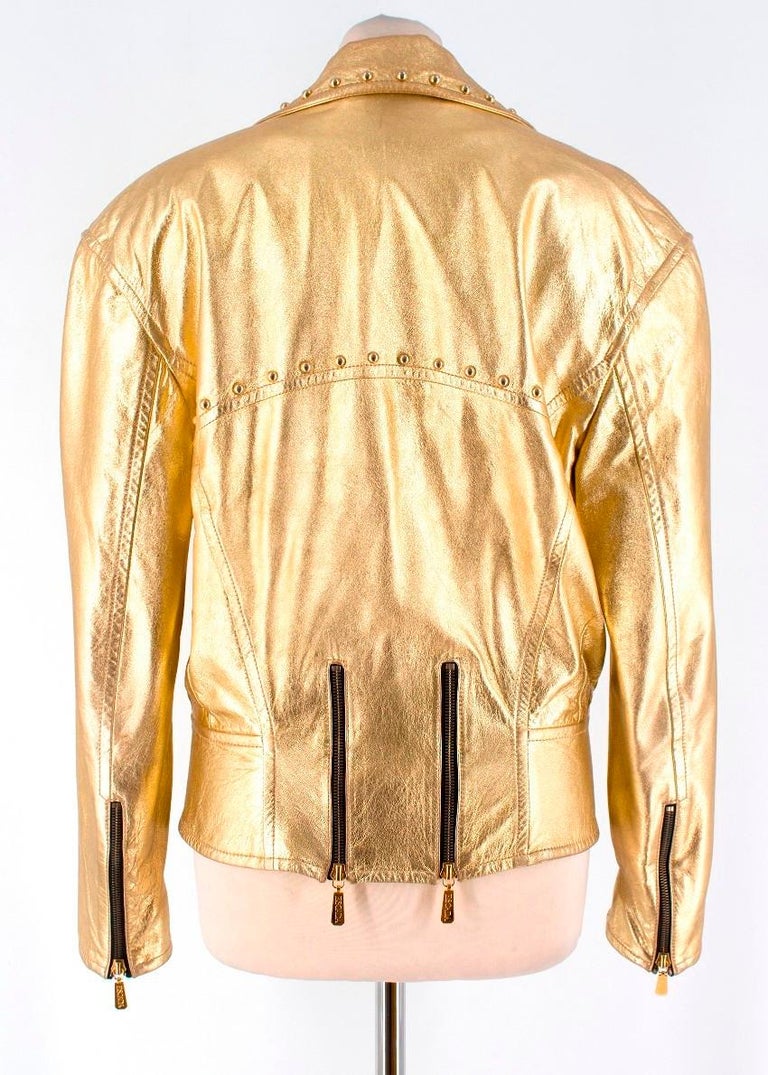 Escada Metallic Gold Leather Biker Jacket US 8 at 1stDibs gold