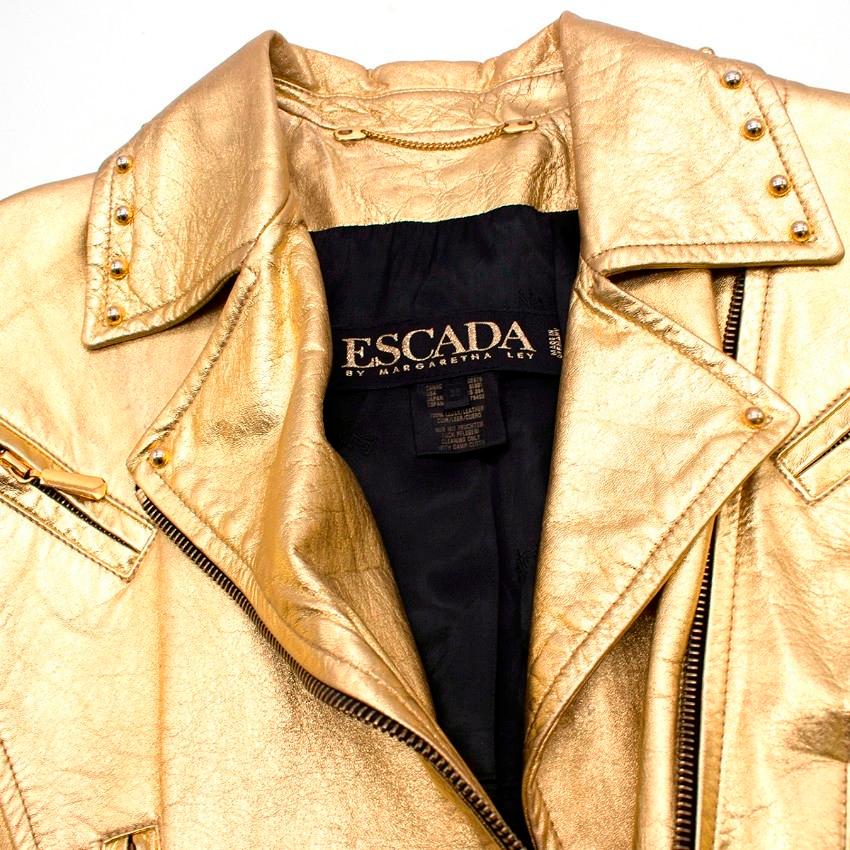 Escada Metallic Gold Leather Biker Jacket US 8 In Good Condition In London, GB