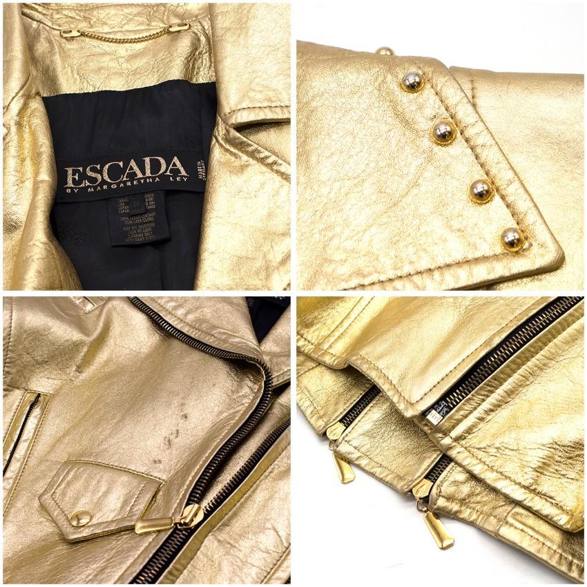 Women's Escada Metallic Gold Leather Biker Jacket US 8
