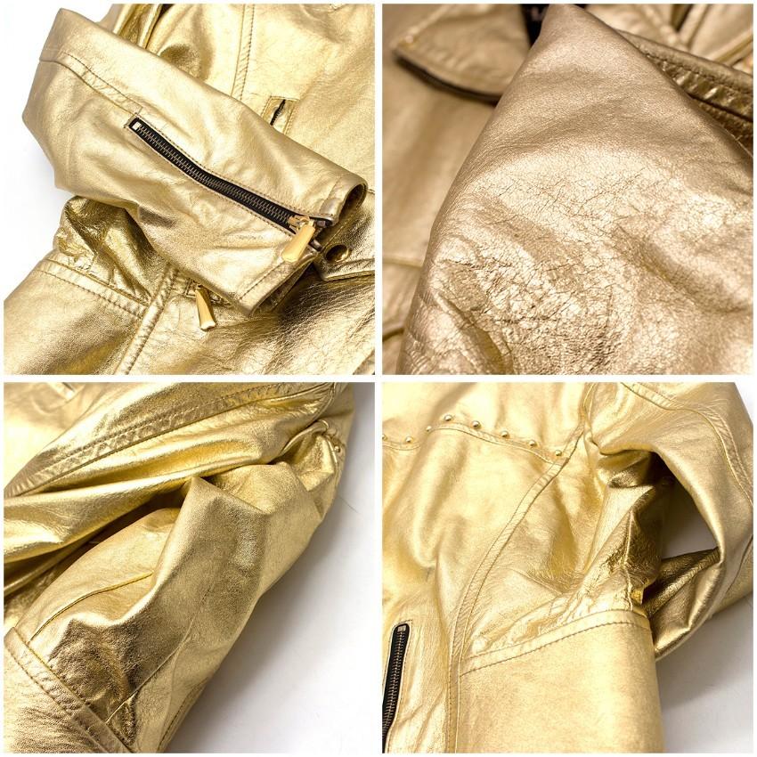 Escada Metallic Gold Leather Biker Jacket US 8 1