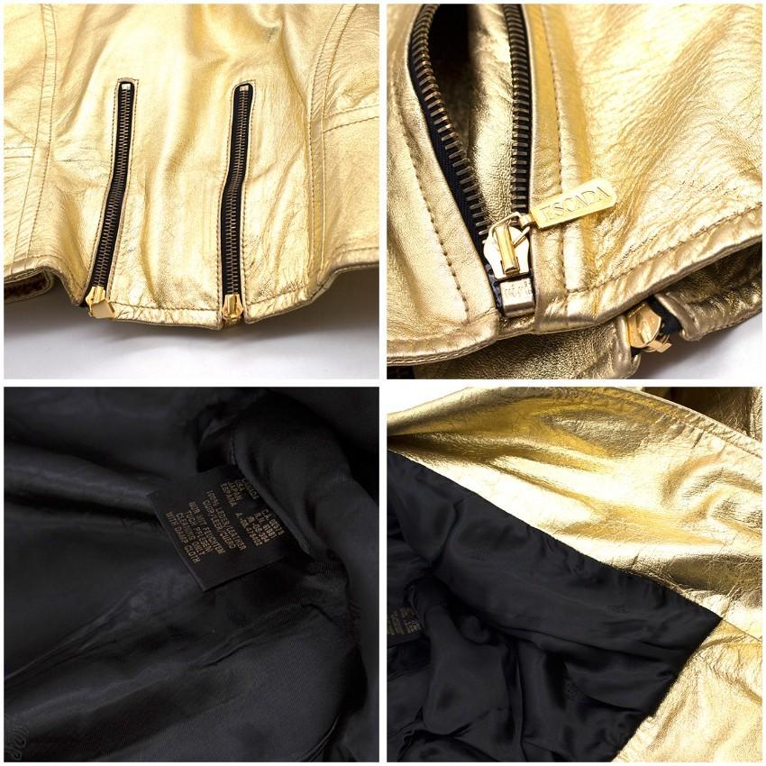 Escada Metallic Gold Leather Biker Jacket US 8 2