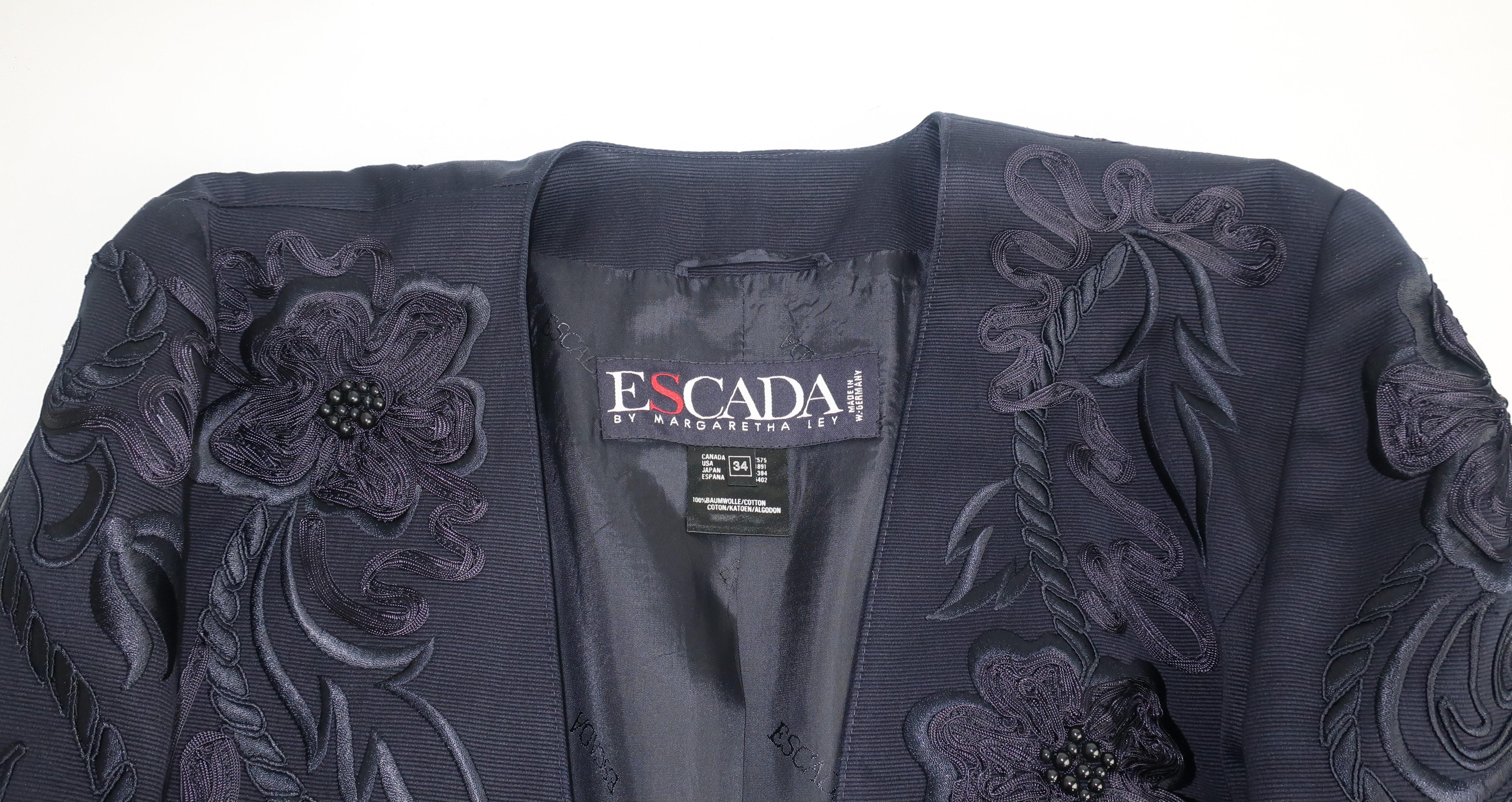 Escada Midnight Blue Faille Jacket With Embroidery & Beading, 1980's 7