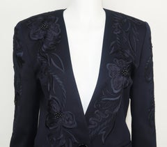 Escada Midnight Blue Faille Jacket With Embroidery & Beading, 1980's