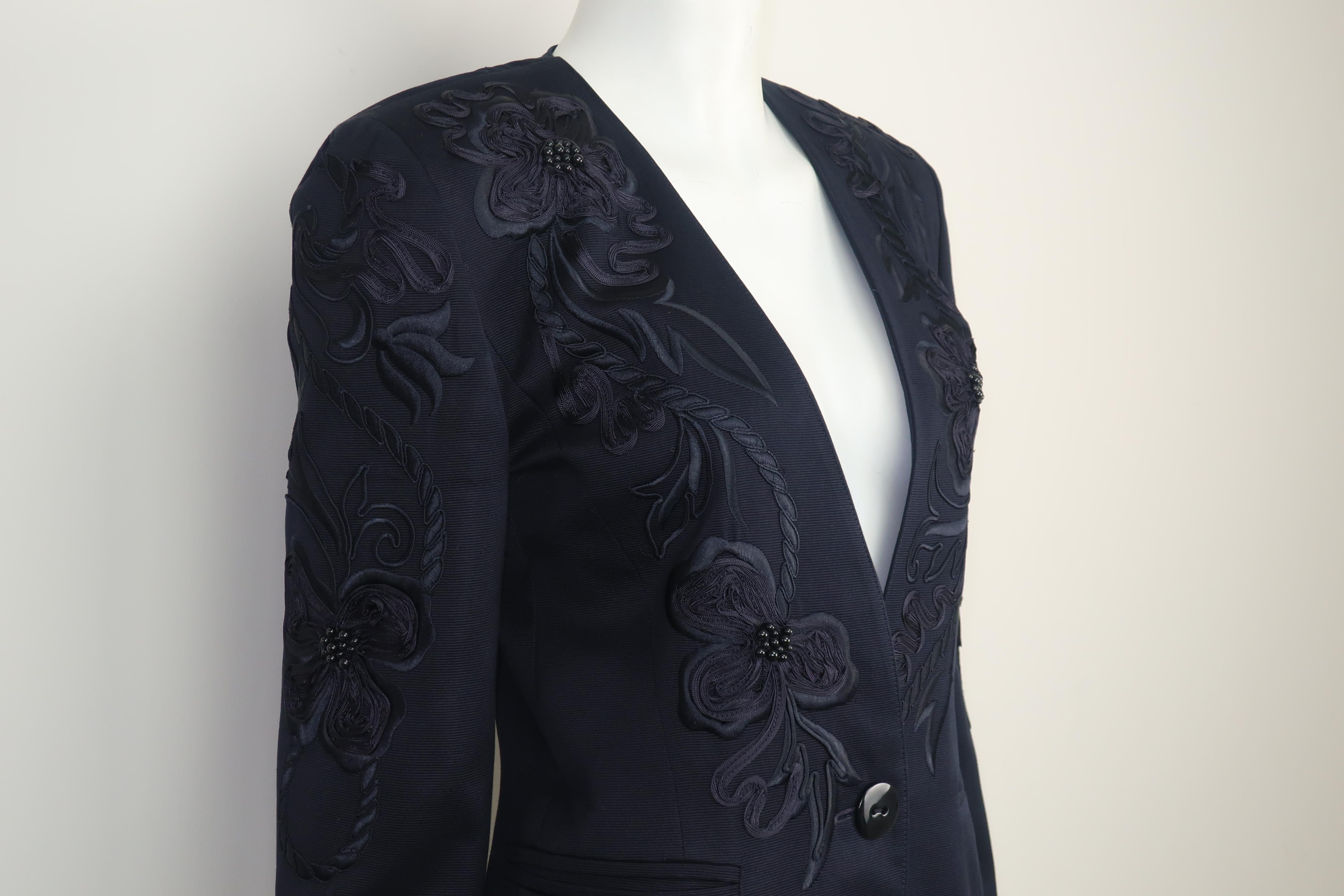 Escada Midnight Blue Faille Jacket With Embroidery & Beading, 1980's In Good Condition In Atlanta, GA
