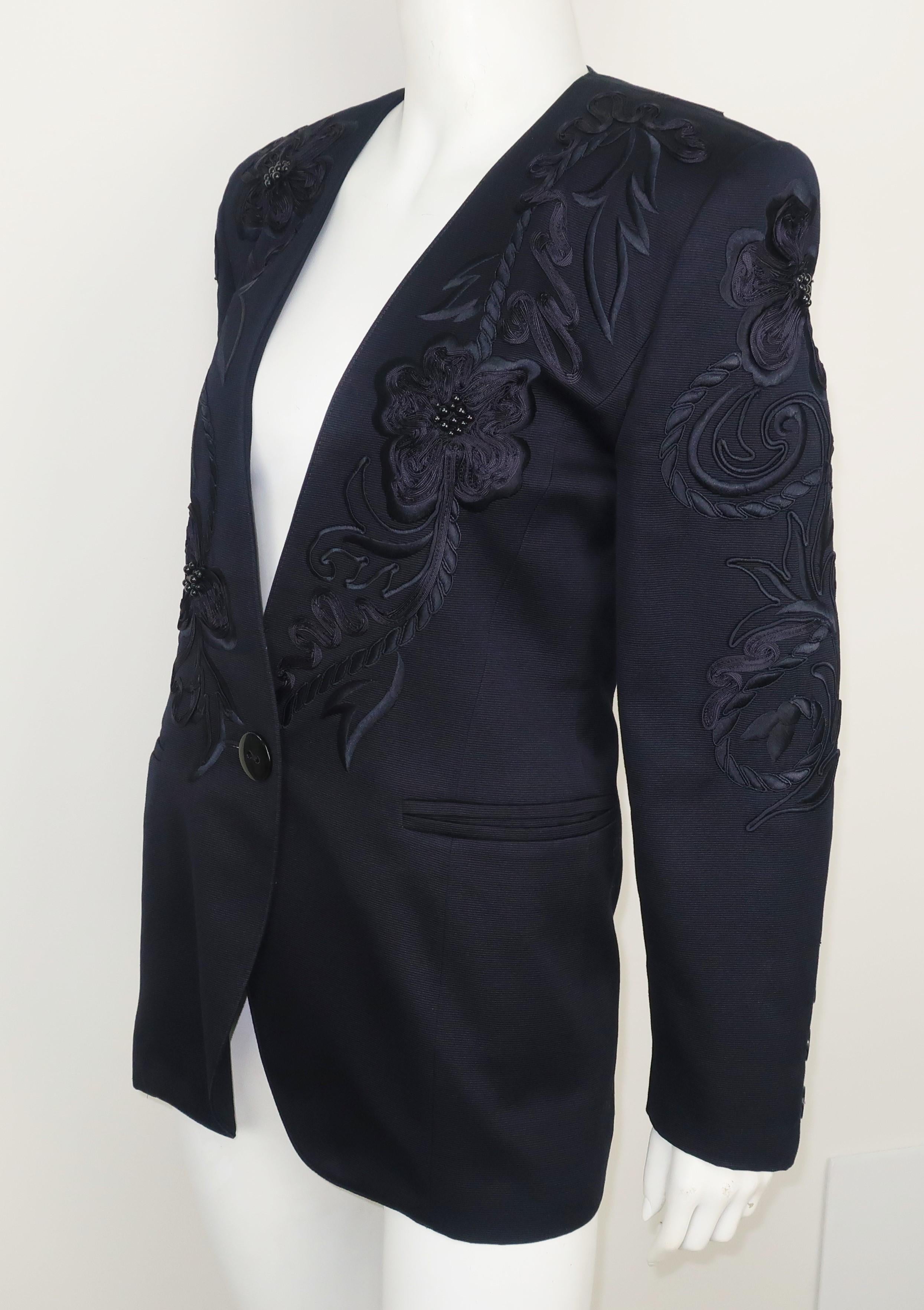 Escada Midnight Blue Faille Jacket With Embroidery & Beading, 1980's 2