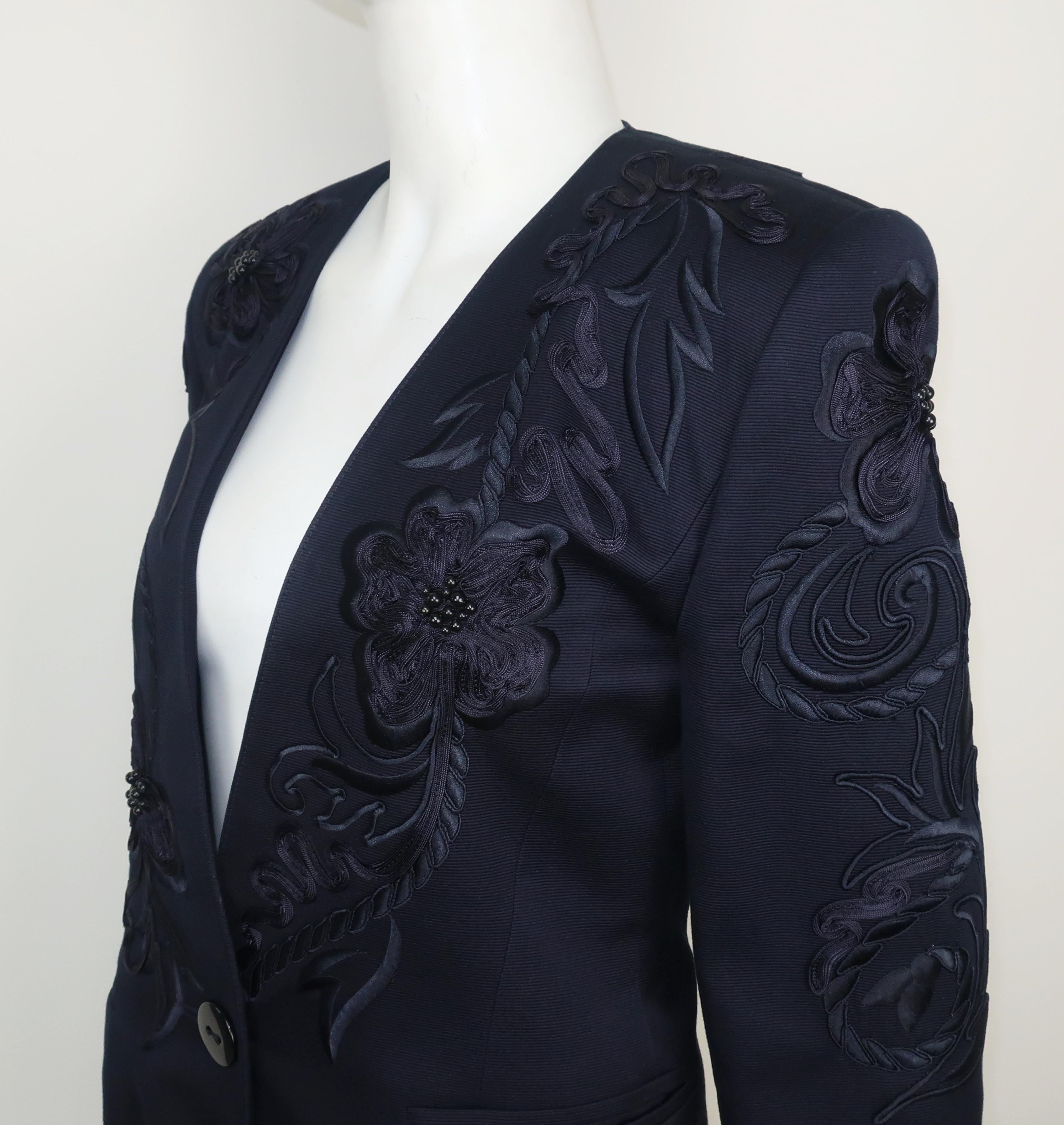 Escada Midnight Blue Faille Jacket With Embroidery & Beading, 1980's 3