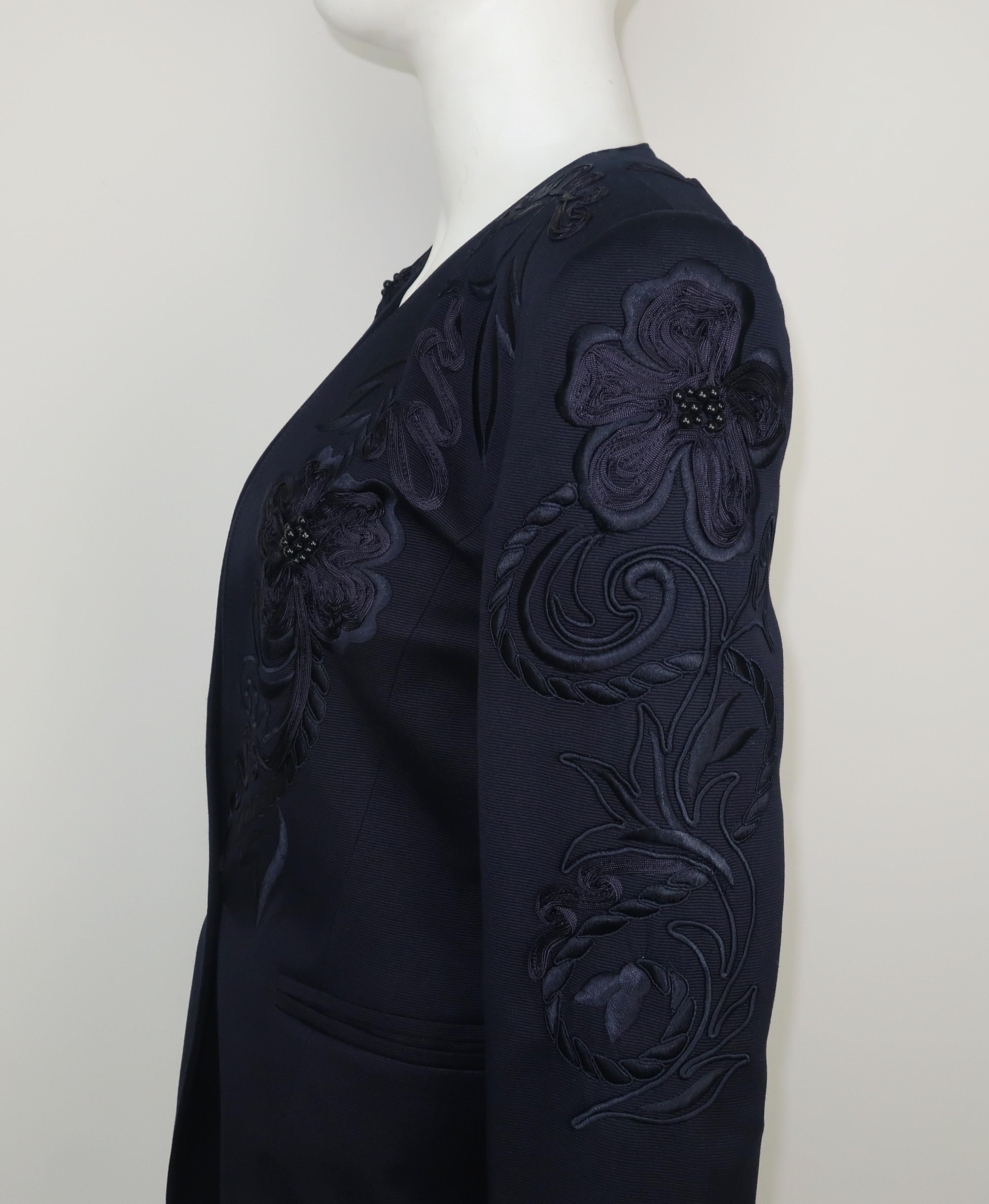 Escada Midnight Blue Faille Jacket With Embroidery & Beading, 1980's 4