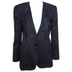 Vintage Escada Midnight Blue Faille Jacket With Embroidery & Beading, 1980's