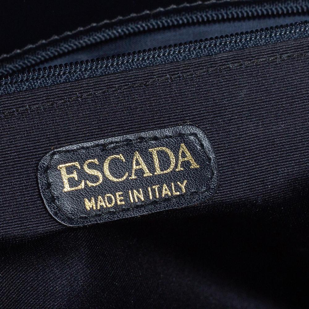 Escada Midnight Blue Leather and Croc Embossed Leather Front Pocket Tote 1