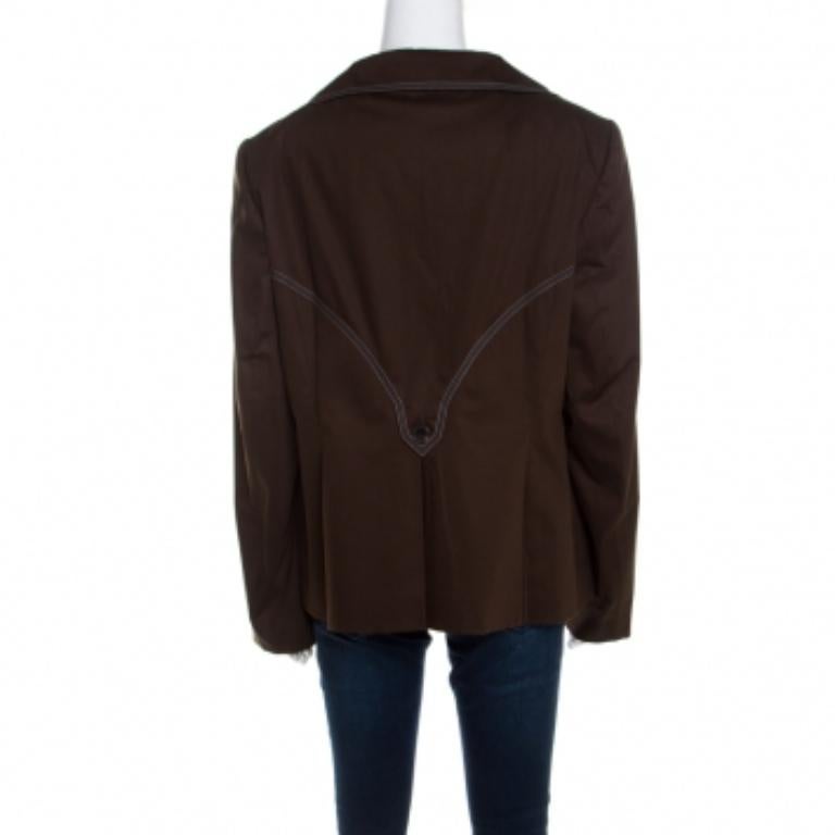 Nero Escada Blazer verde militare in cotone con dettaglio impunture e bottoni XL in vendita
