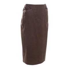 Escada Military Green Cotton Topstitch Detail Pencil Skirt XL