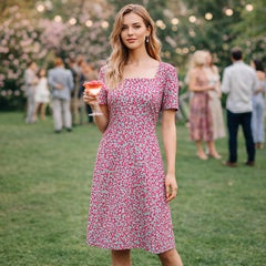 Escada Mini Daisy Jacquard Dress Pale Green Pink Floral, Short Sleeve EU 40