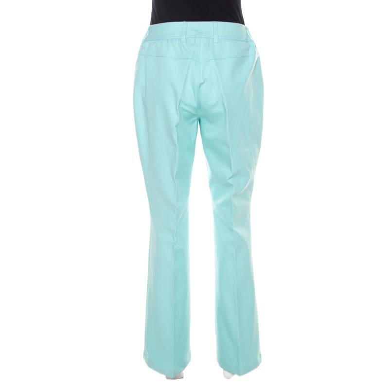 Escada Mint Green Cotton Stretch Denim Straight Fit Jeans M In Good Condition In Dubai, Al Qouz 2