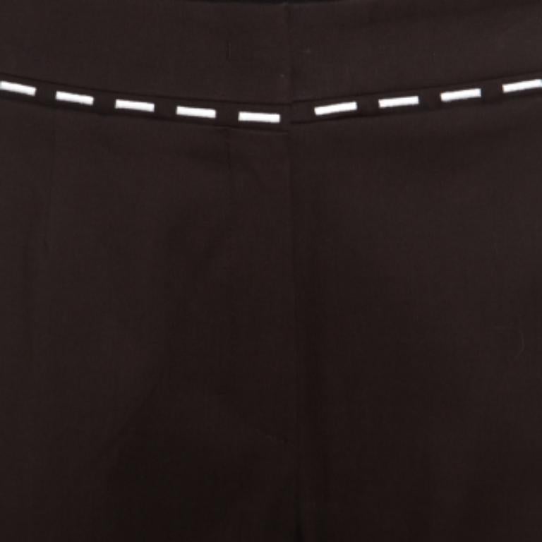 Escada Mocca Brown Stretch Cotton Embroidered Waist Detail Cropped Pants L.L. in vendita 1