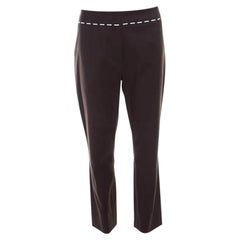 Escada Mocca Brown Stretch Cotton Embroidered Waist Detail Cropped Pants L