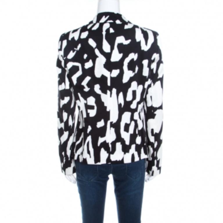 Escada Monochrome Abstrakt Bedruckter Baumwoll-Bariska Blazer M (Schwarz) im Angebot