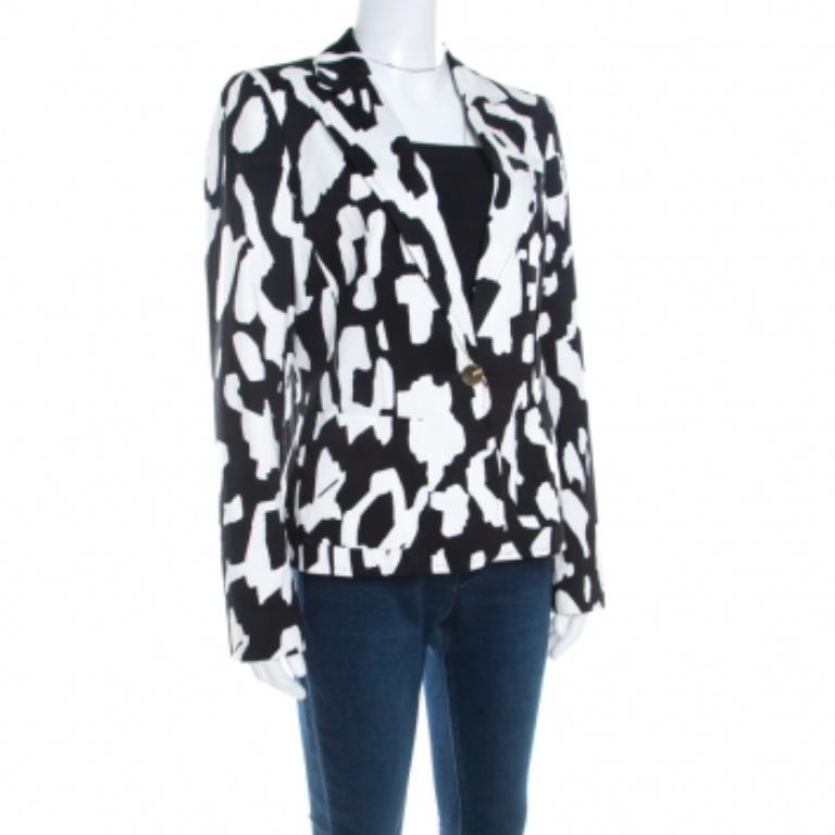 Escada Monochrome Abstrakt Bedruckter Baumwoll-Bariska Blazer M Damen im Angebot