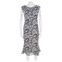 Escada Vestido midi de encaje monocromático de seda sin mangas y volantes XL