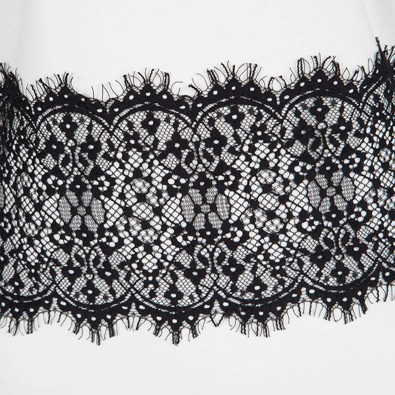 Women's Escada Monochrome Scallop Lace Panel Detail Short Sleeve Dress XS For Sale