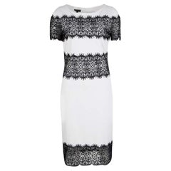 Escada Monochrome Scallop Lace Panel Detail Short Sleeve Dress XS