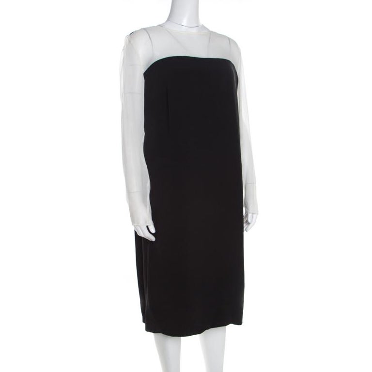 Escada Monochrome Sheer Yoke Detail Long Sleeve Dary Dress L For Sale ...