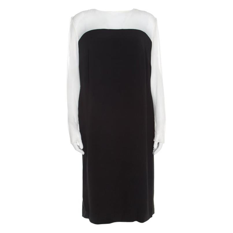 Escada Monochrome Sheer Yoke Detail Long Sleeve Dary Dress L For Sale