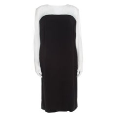 Escada Monochrome Sheer Yoke Detail Long Sleeve Dary Dress L