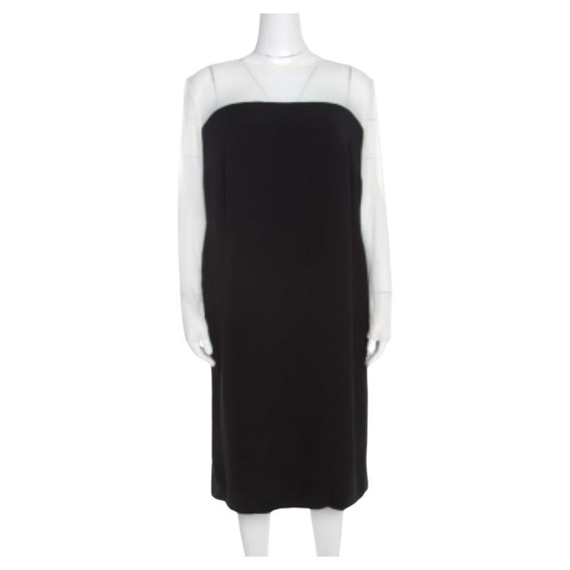 Escada Monocromo Vestido Dary de Manga Larga con Detalle de Canesú Transparente L