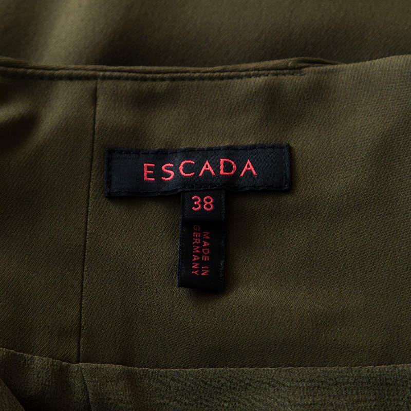 Escada Moss Green Silk Gathered Waistband Pencil Skirt L For Sale 1