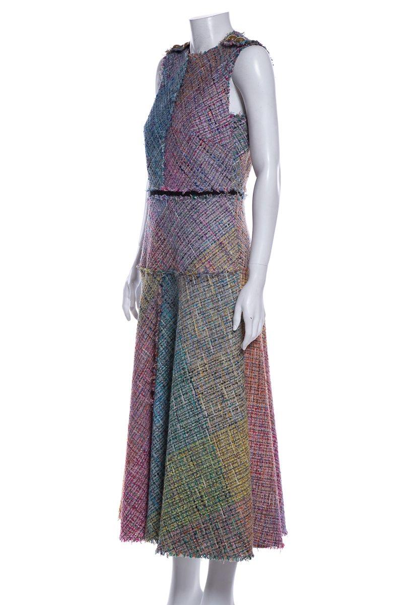 multicolored tweed flounce dress