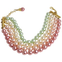 Escada Multi Strand Faux Coloured Pearl Choker Necklace