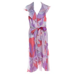 Escada Multicolor Abstract Print Silk Ruffled Sleeveless Dress L