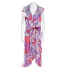 Escada Multicolor Abstract Print Silk Ruffled Sleeveless Dress L