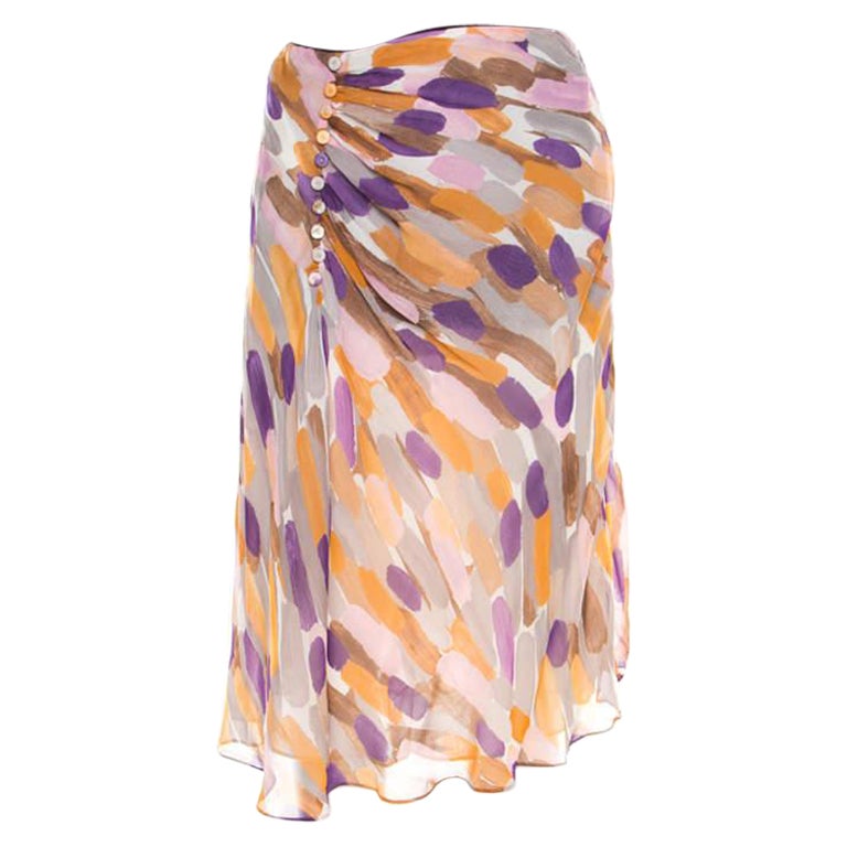 Escada Multicolor Brush Stroke Printed Silk Chiffon A Line Skirt M