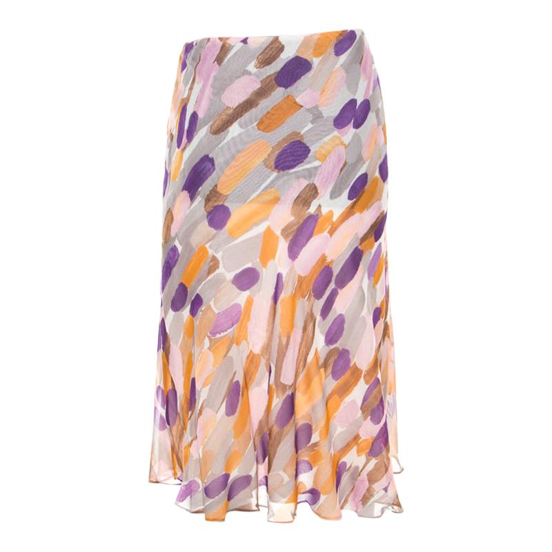 Escada Multicolor Brush Stroke Printed Silk Chiffon A Line Skirt M