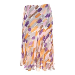 Escada Multicolor Brush Stroke Printed Silk Chiffon A Line Skirt M