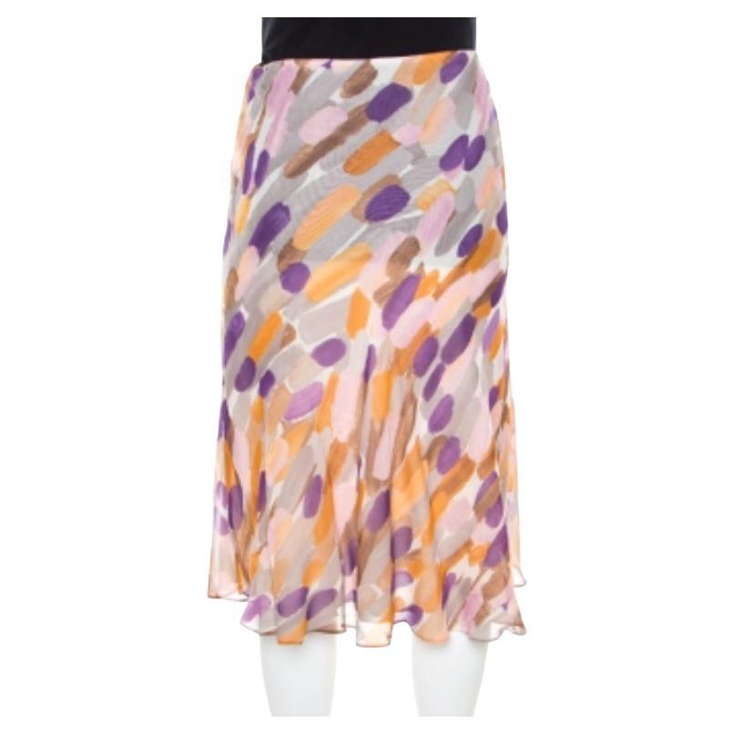 Escada Multicolor Brush Stroke Printed Silk Chiffon A Line Skirt M