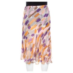 Escada Falda de gasa de seda estampada con pinceladas multicolor M