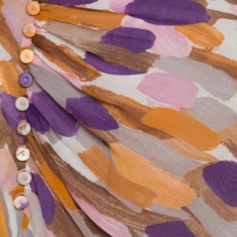 Escada jupe évasée froncée sur le devant en soie imprimée de coups de pinceau multicolores M Pour femmes en vente