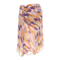 Escada Multicolor Brushstroke Print Silk Ruched Front Flared Skirt M