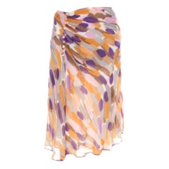 Escada Multicolor Brushstroke Print Silk Ruched Front Flared Skirt M