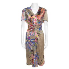 Escada Multicolor Fantasy Print Silk Inverted Pleat Front Dress M