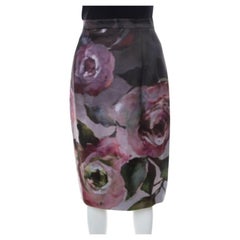 Escada Multicolor Floral Print Knee Length Sheath Skirt L