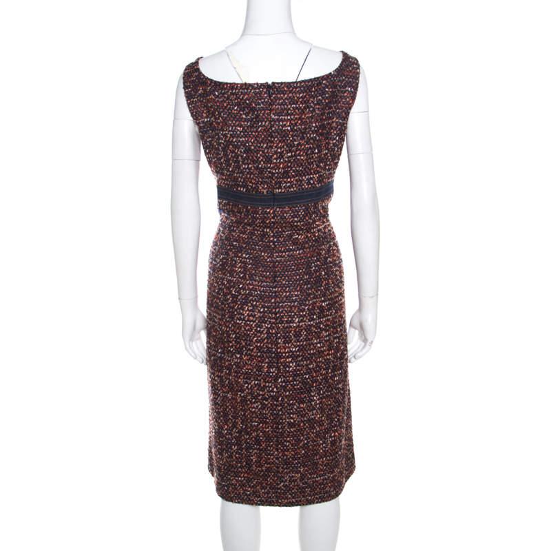 Black Escada Multicolor Tweed Denim Bow Detail Sleeveless Shift Dress XL