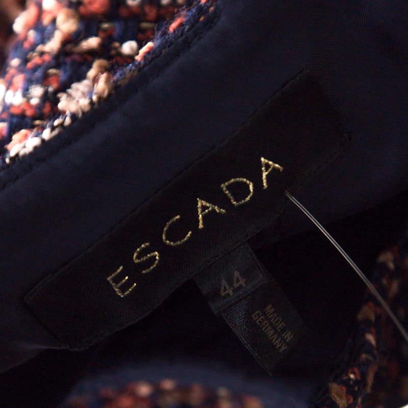 Women's Escada Multicolor Tweed Denim Bow Detail Sleeveless Shift Dress XL