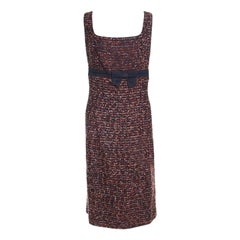 Escada Multicolor Tweed Denim Bow Detail Sleeveless Shift Dress XL