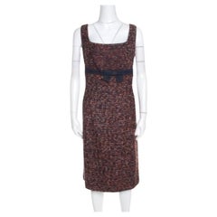 Escada Multicolor Tweed Denim Bow Detail Sleeveless Shift Dress XL