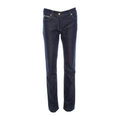 Escada Navy Blue Glitter Denim High Rise Straight Leg Jeans S