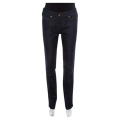 Escada Navy Blue Glitter Denim Metallic Piping Detail Straight Leg Jeans S